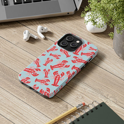 Red Lobster Watercolor Illustrated Tossed Pattern Light Blue Tough Phone Case | Various Models