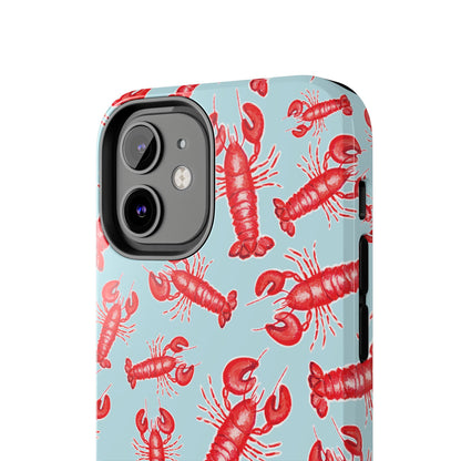 Red Lobster Watercolor Illustrated Tossed Pattern Light Blue Tough Phone Case | Various Models