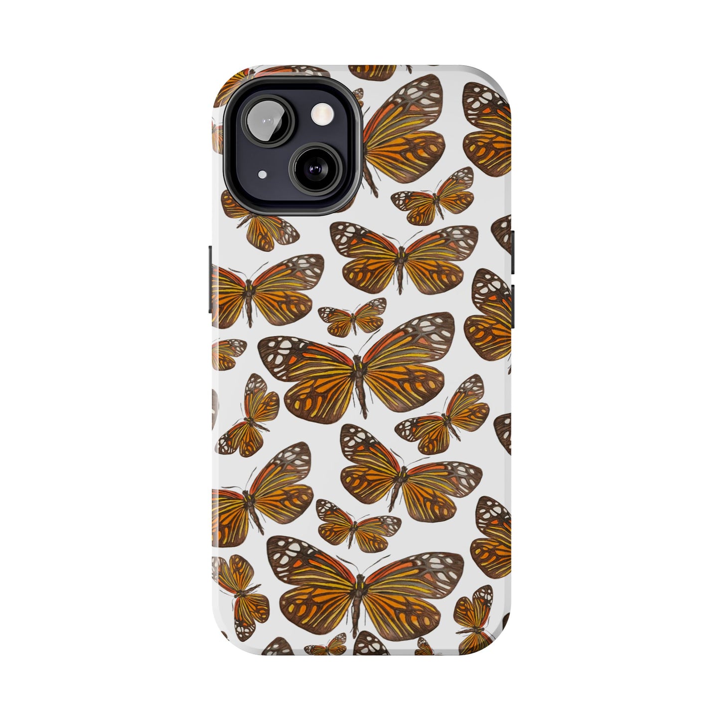 Black & Orange Butterfly Watercolor Illustrated Tossed Pattern Tough Phone Case | Various Models