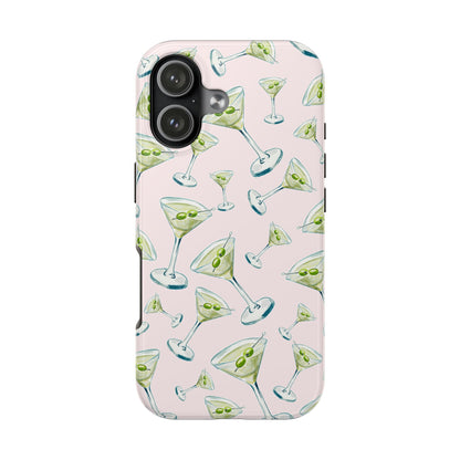 Watercolor Blue and Green Martinis Tossed Illustrated Pattern Blush Pink Tough Phone Case | Various Models