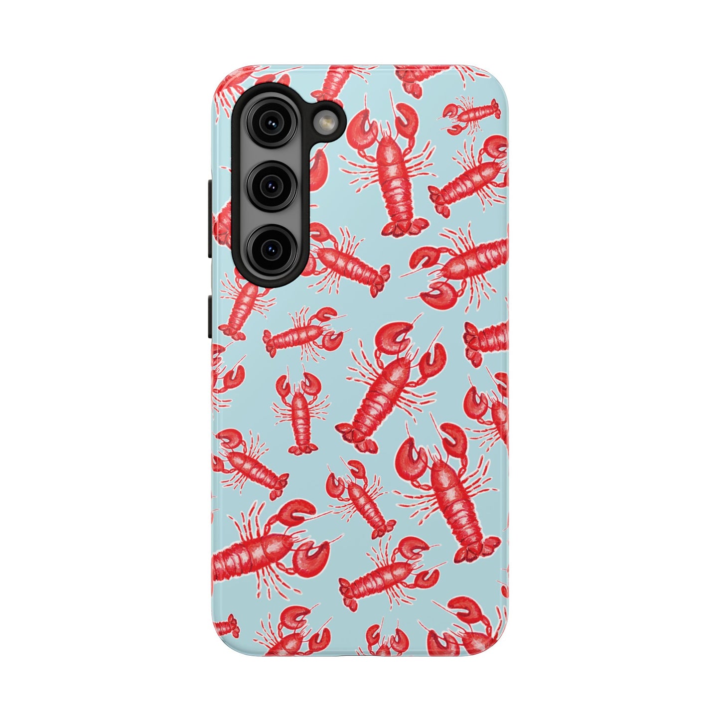 Red Lobster Watercolor Illustrated Tossed Pattern Light Blue Tough Phone Case | Various Models