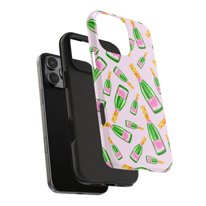 Tossed Pink and Green Watercolor Illustrated Champagne Bottles Pattern Blush Pink Tough Phone Case | Various Models