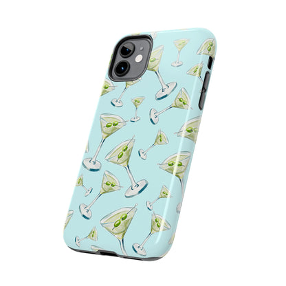 Watercolor Blue and Green Martinis Tossed Illustrated Pattern Turquoise Blue Tough Phone Case | Various Models