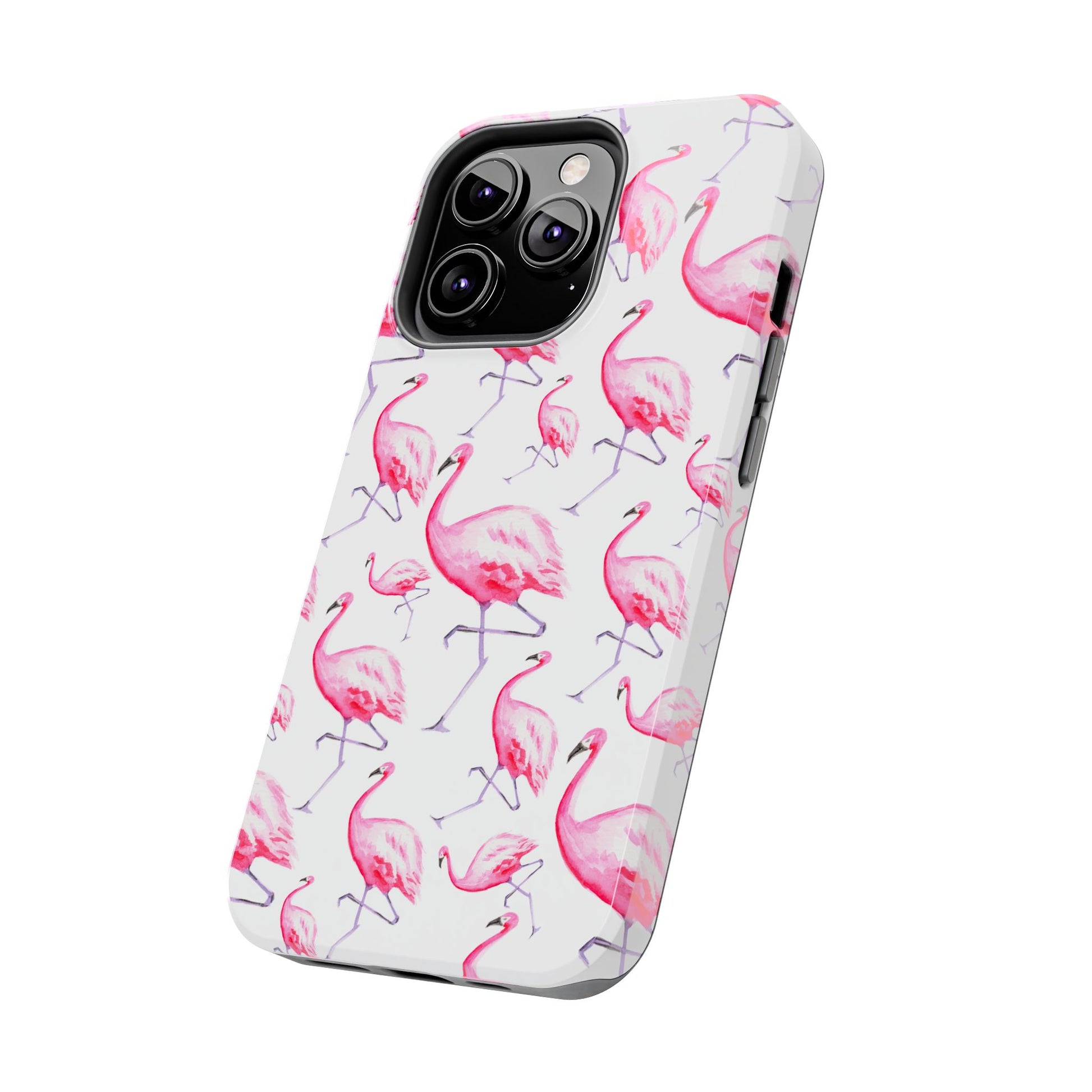 Hot Pink Flamingos Watercolor Illustrated Tossed Pattern Phone Case | Various Models