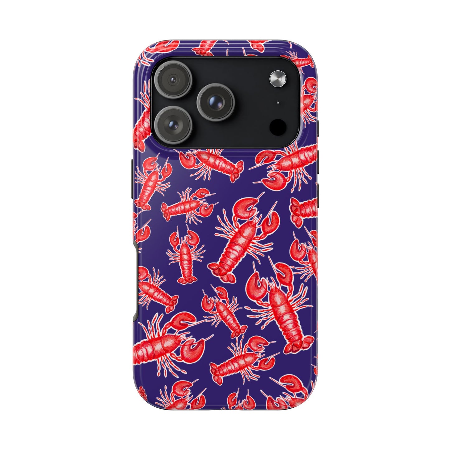 Red Lobster Watercolor Illustrated Tossed Pattern Navy Coastal Nautical Tough Phone Case | Various Models