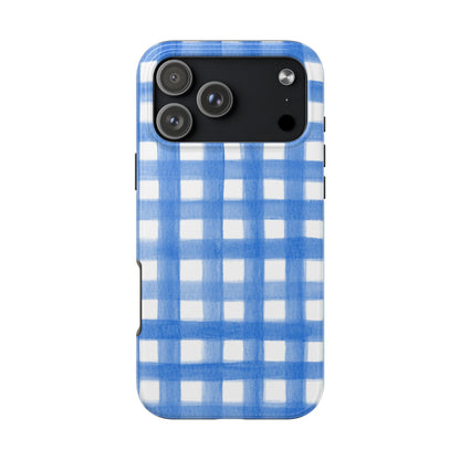 Blue Gingham Watercolor Preppy Tough Phone Case | Various models iPhone 17 Pro Max