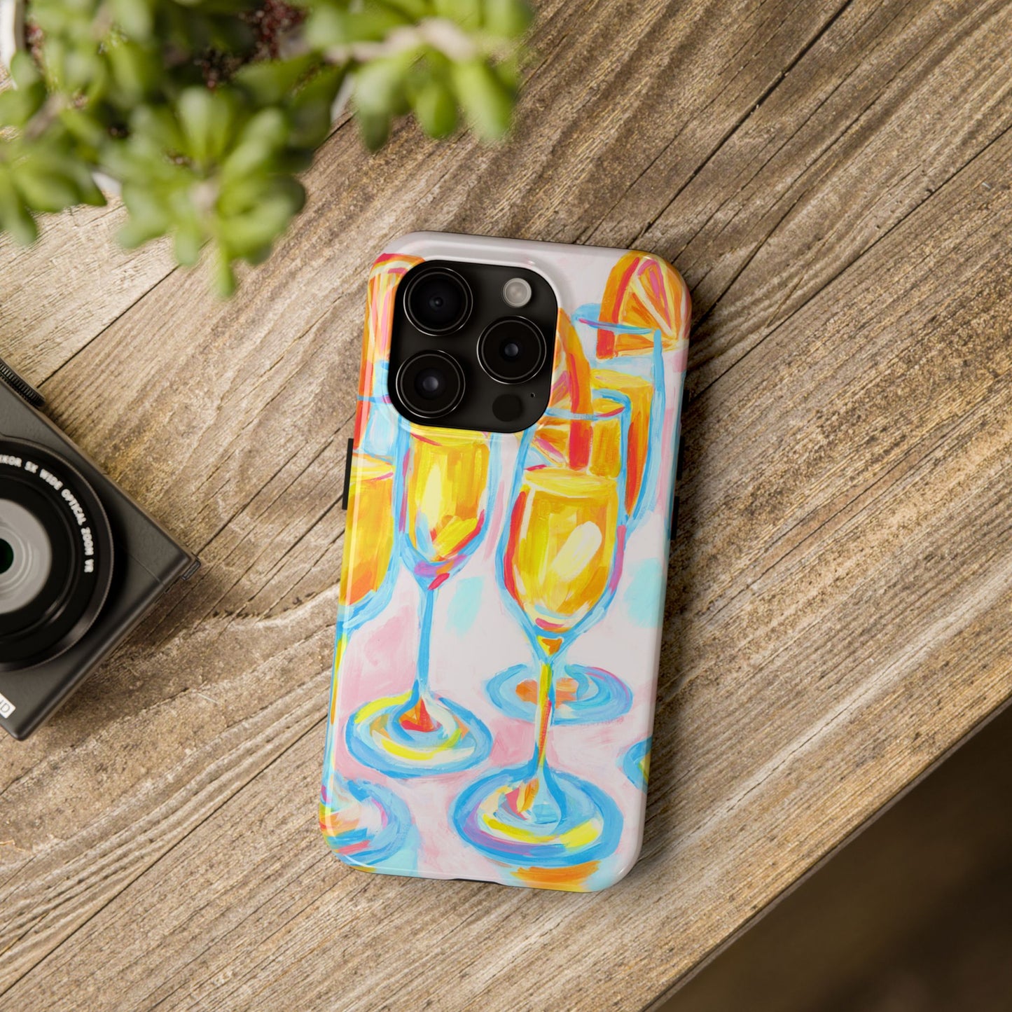 Pink Orange Mimosas Blue Champagne Flutes Abstract Acrylic Tough Phone Case | Various Models