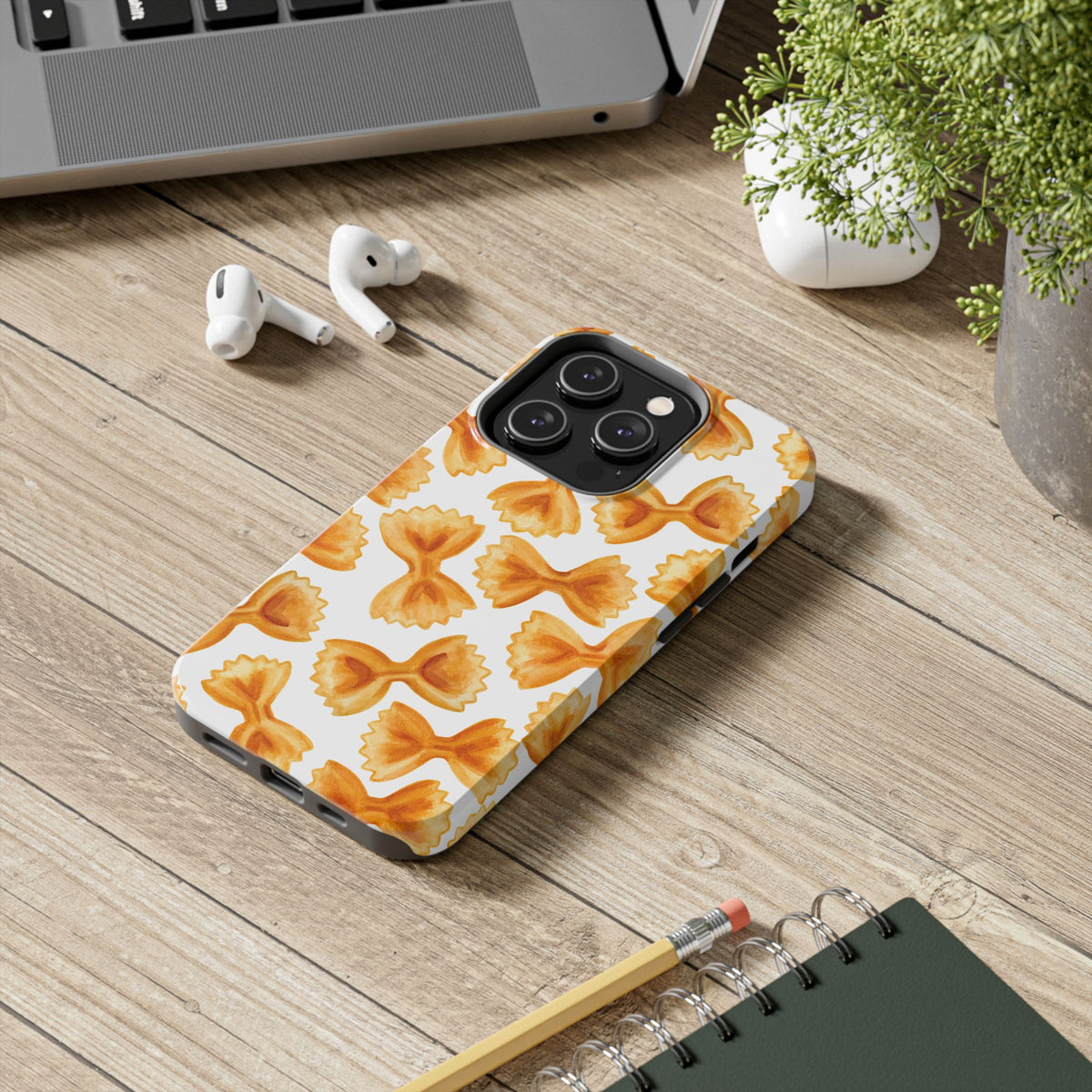 Tossed Farfalle Bow Tie Pasta Watercolor Illustrated White Tough Phone Case | Various Models