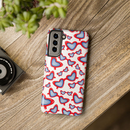 Red, White, & Blue Heart Shaped Watercolor Sunglasses Tossed Pattern Tough Phone Cases