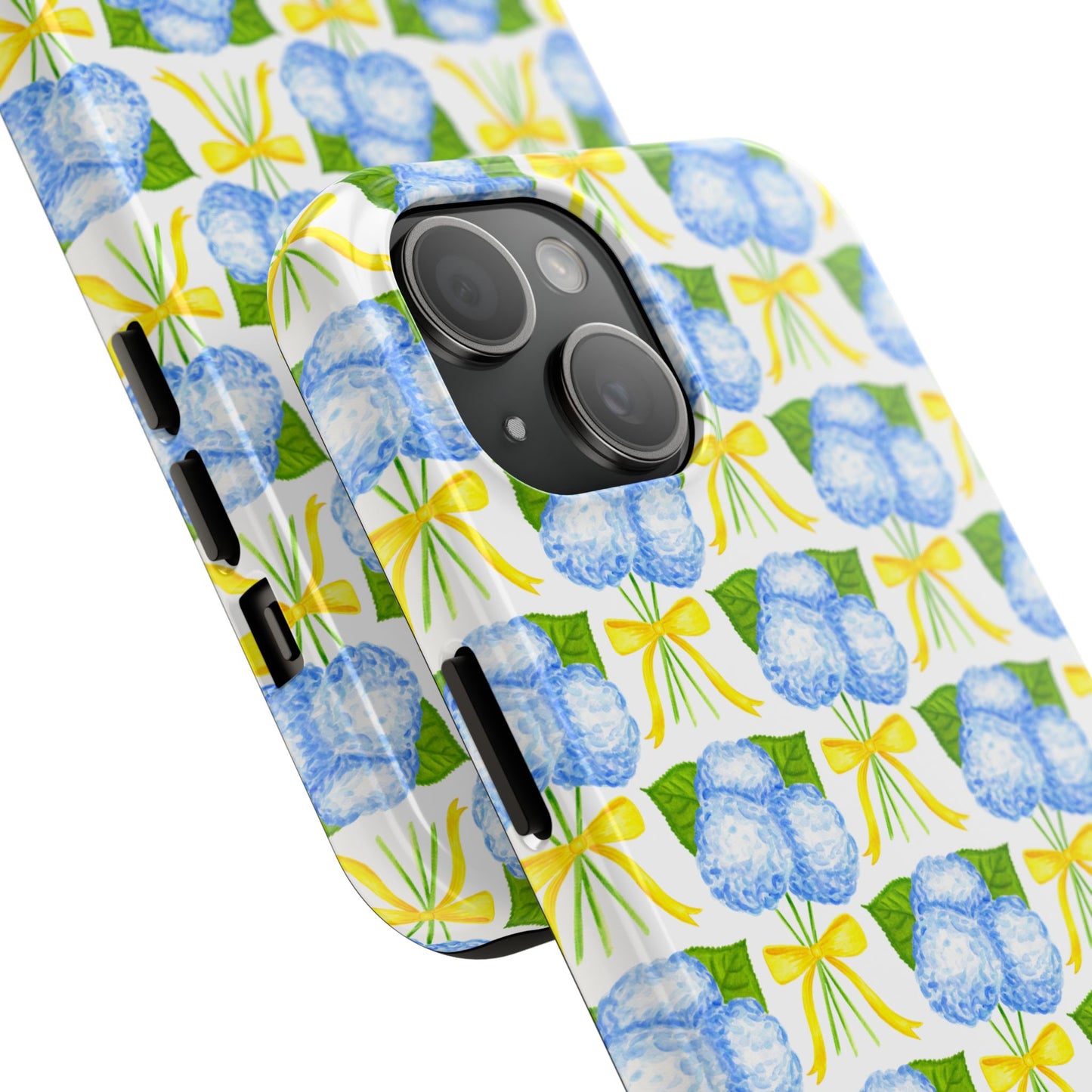 Blue Hydrangea Bouquets with Yellow Bow Ribbon Watercolor Illustrated Patterned Tough Phone Case | Various Models