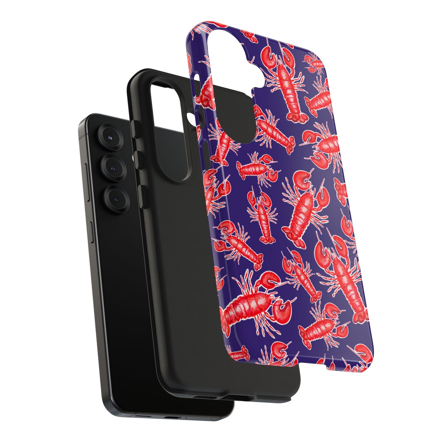 Red Lobster Watercolor Illustrated Tossed Pattern Navy Coastal Nautical Tough Phone Case | Various Models