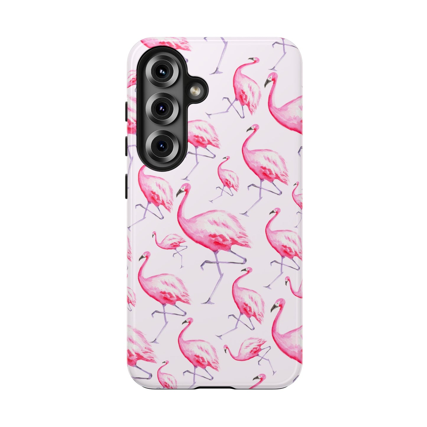 Pink Flamingos Watercolor Illustrated Tossed Pattern Blush Phone Case | Various Models Samsung Galaxy S25