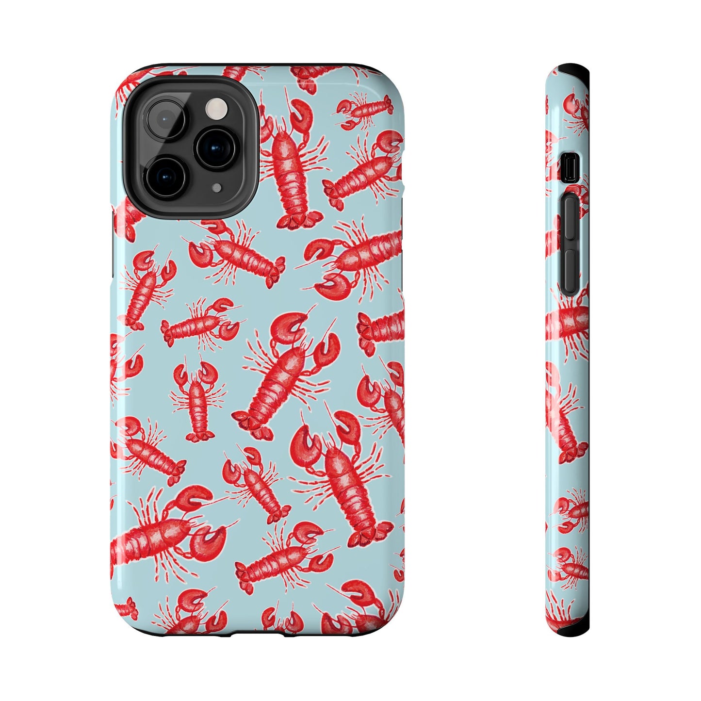 Red Lobster Watercolor Illustrated Tossed Pattern Light Blue Tough Phone Case | Various Models
