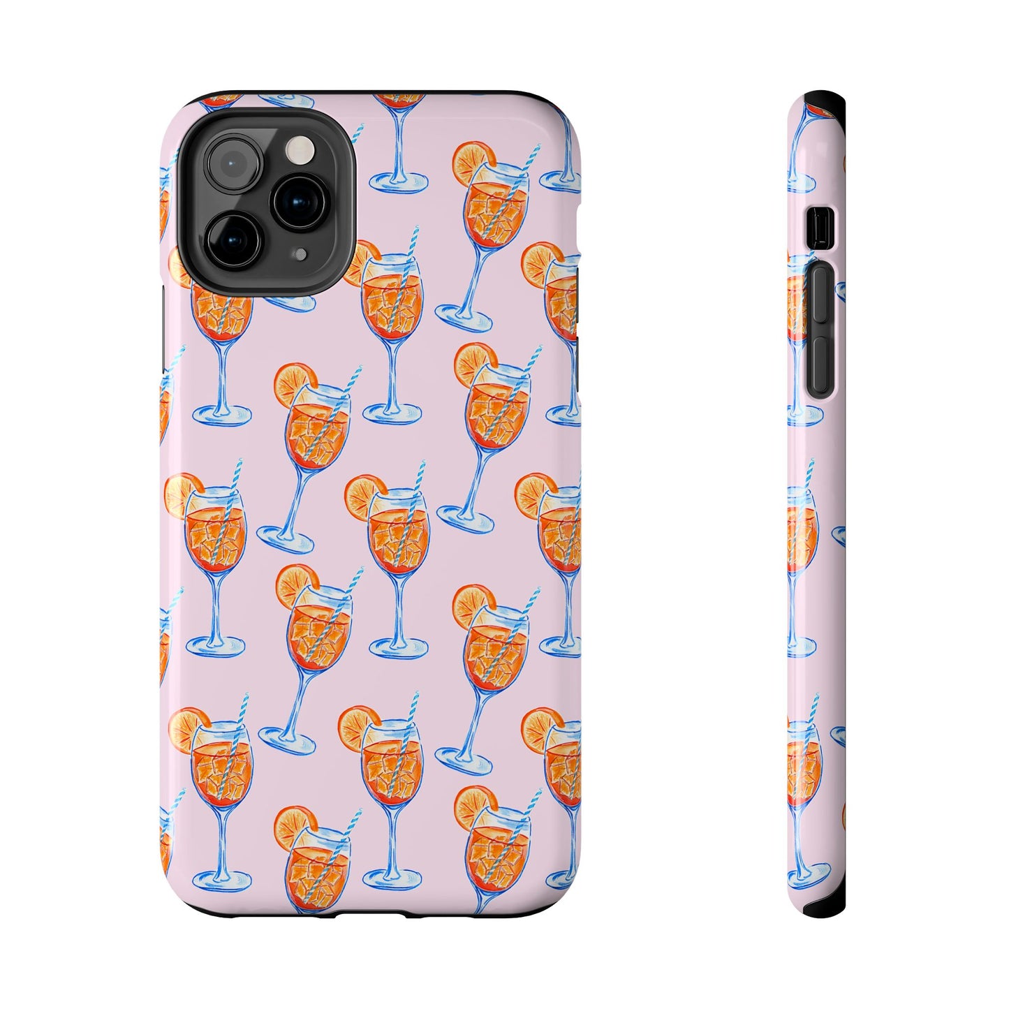 Orange & Blue Aperol Spritz Watercolor Patterned Blush Pink Tough Phone Case | Various Models iPhone 11 Pro Max
