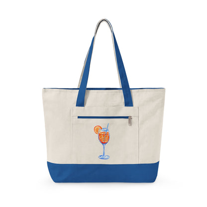 Aperol Spritz Watercolor Printed Zippered Canvas Tote 18" x 14" | Various Colors 18" x 14" x 4.5" Natural Royal