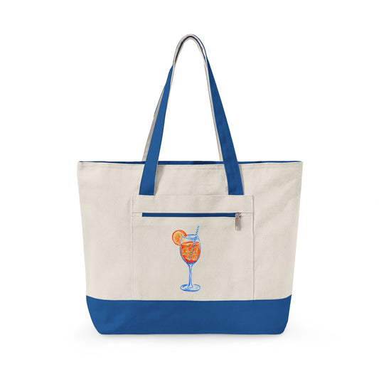 Aperol Spritz Watercolor Printed Zippered Canvas Tote 18" x 14" | Various Colors 18" x 14" x 4.5" Natural Royal