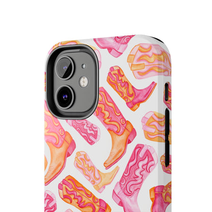 Tossed Hot Pink & Orange Cowboy Boots Tough Phone Cases | Various Models Available