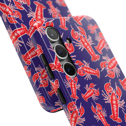 Red Lobster Watercolor Illustrated Tossed Pattern Navy Coastal Nautical Tough Phone Case | Various Models