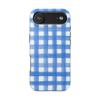 Blue Gingham Watercolor Preppy Tough Phone Case | Various models iPhone 17 Air