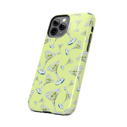 Watercolor Blue and Green Martinis Tossed Illustrated Pattern Yellow Tough Phone Case | Various Models