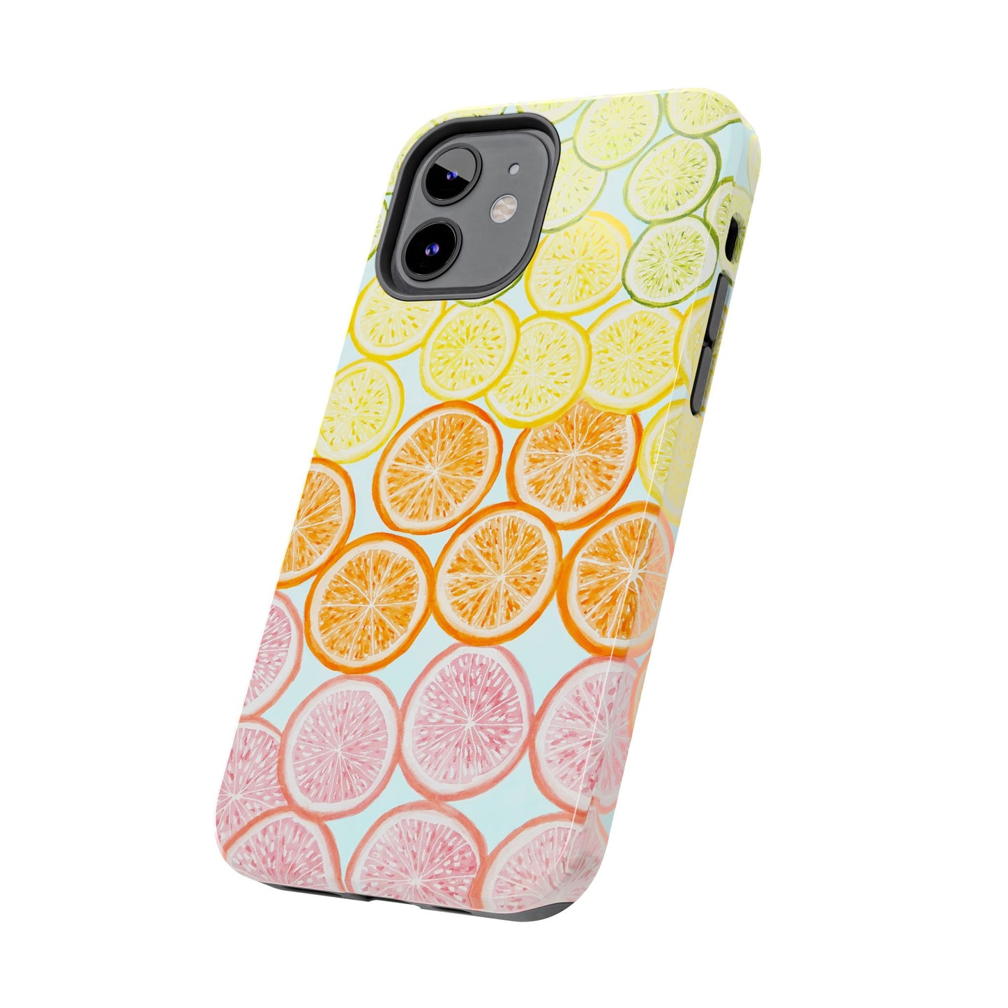 Ombré Citrus Grapefruit, Oranges, Lemons, & Limes Watercolor Illustrated Light Blue Tough Phone Case | Various Models Available