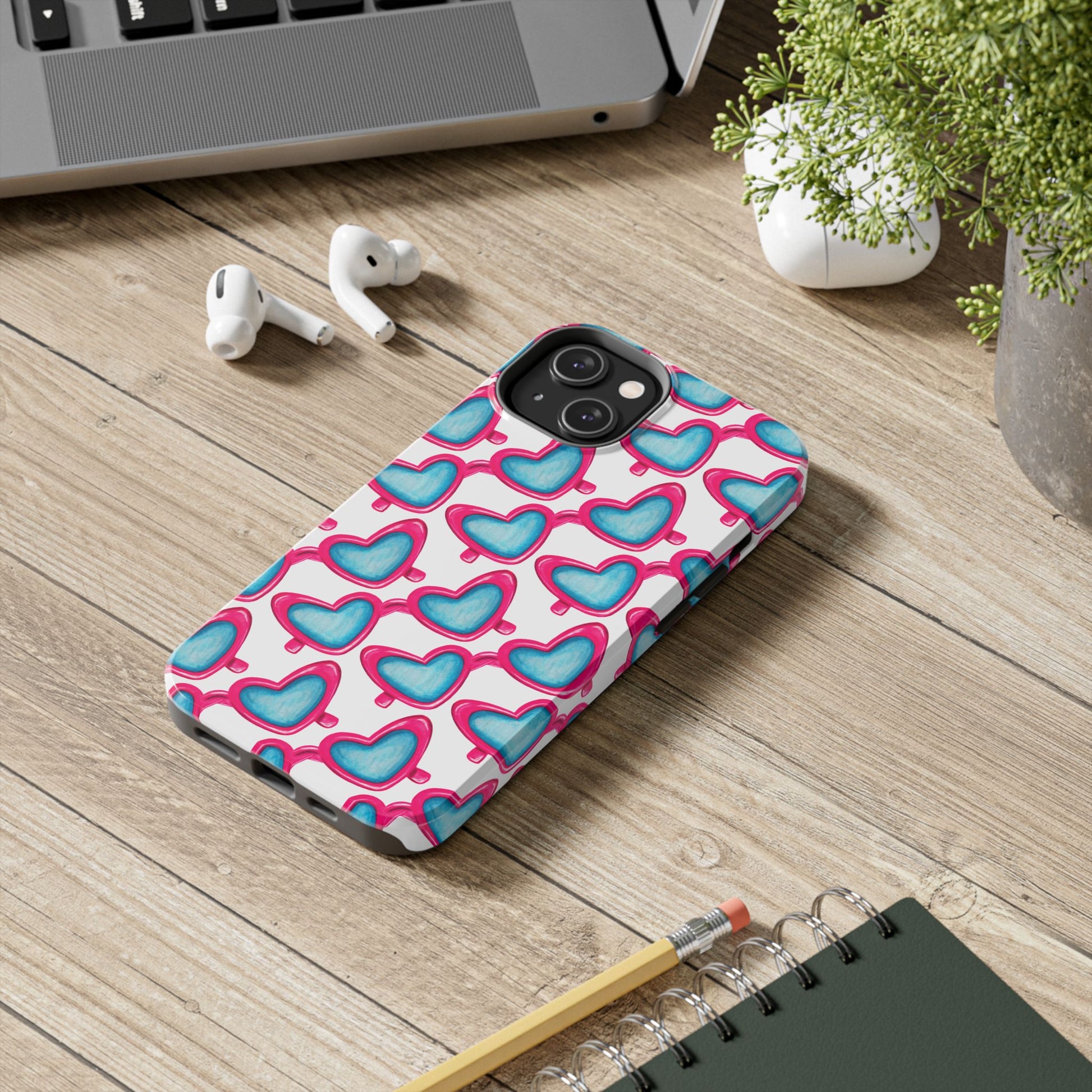 Pink Heart Shaped Sunglasses Watercolor Illustrated Tough Phone Case | Various Models
