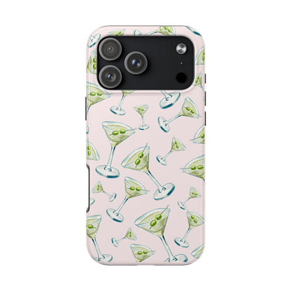 Watercolor Blue and Green Martinis Tossed Illustrated Pattern Blush Pink Tough Phone Case | Various Models