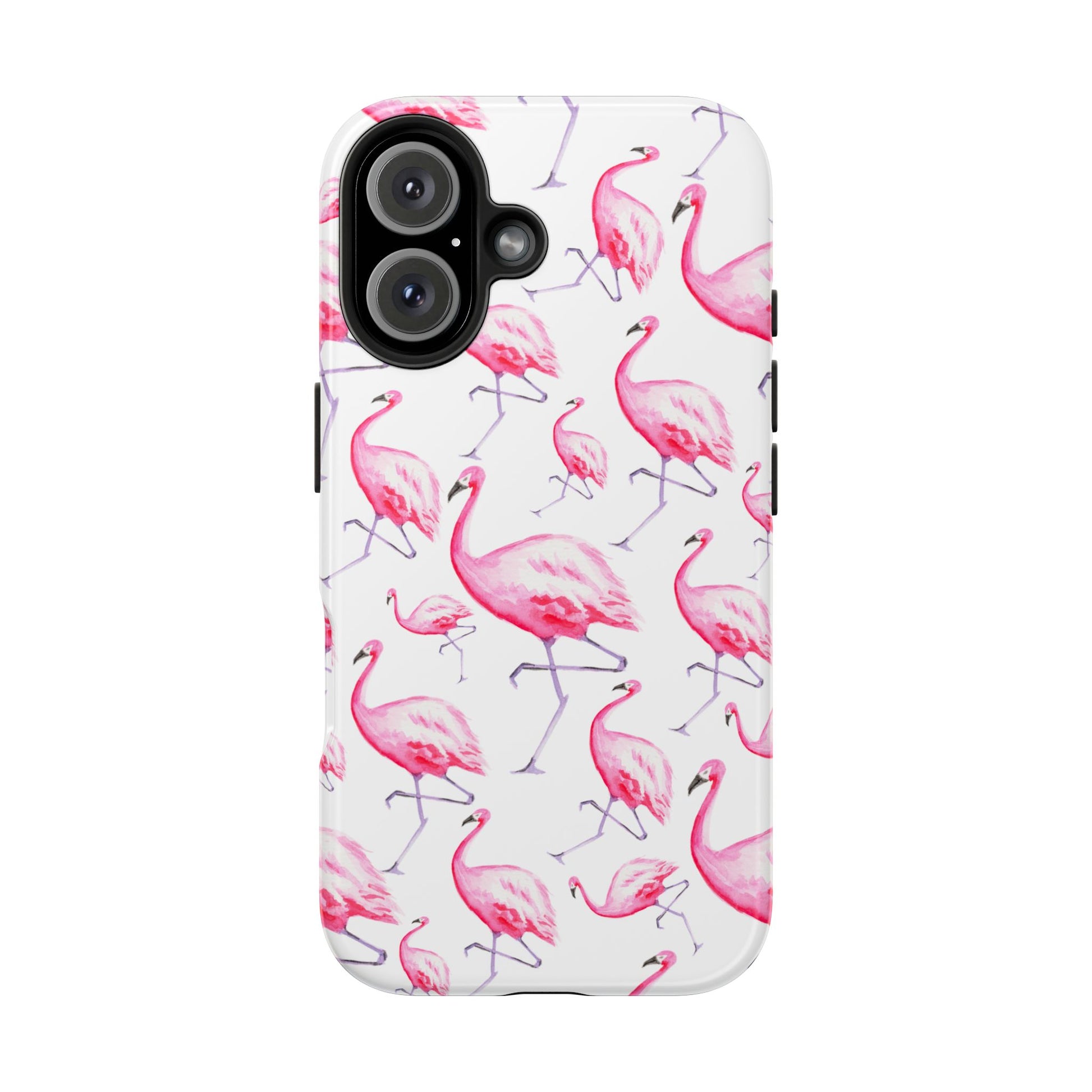 Hot Pink Flamingos Watercolor Illustrated Tossed Pattern Phone Case | Various Models iPhone 16
