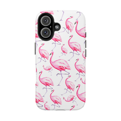 Hot Pink Flamingos Watercolor Illustrated Tossed Pattern Phone Case | Various Models iPhone 16