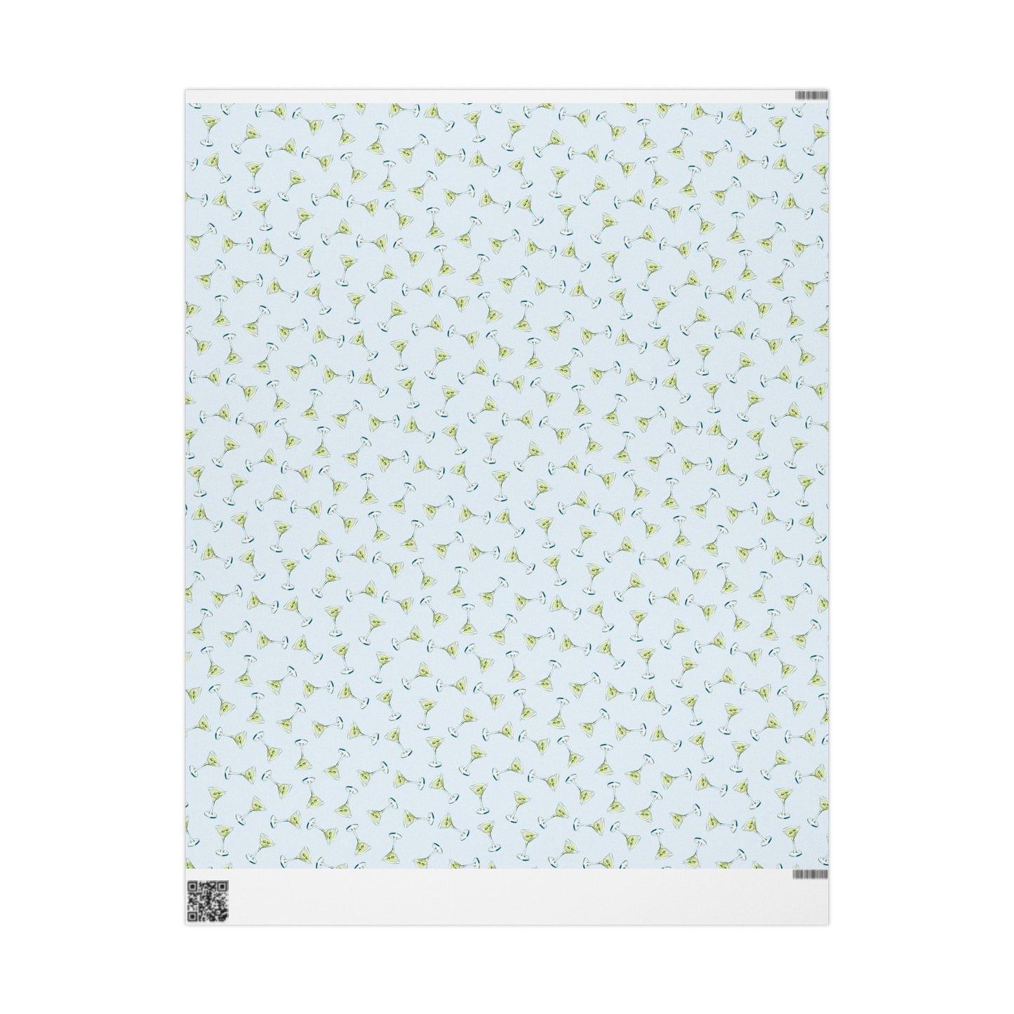 Gift Wrap| Mini Pale Blue Watercolor Martini Tossed Pattern | Matte or Glossy 30" x 36" Matte