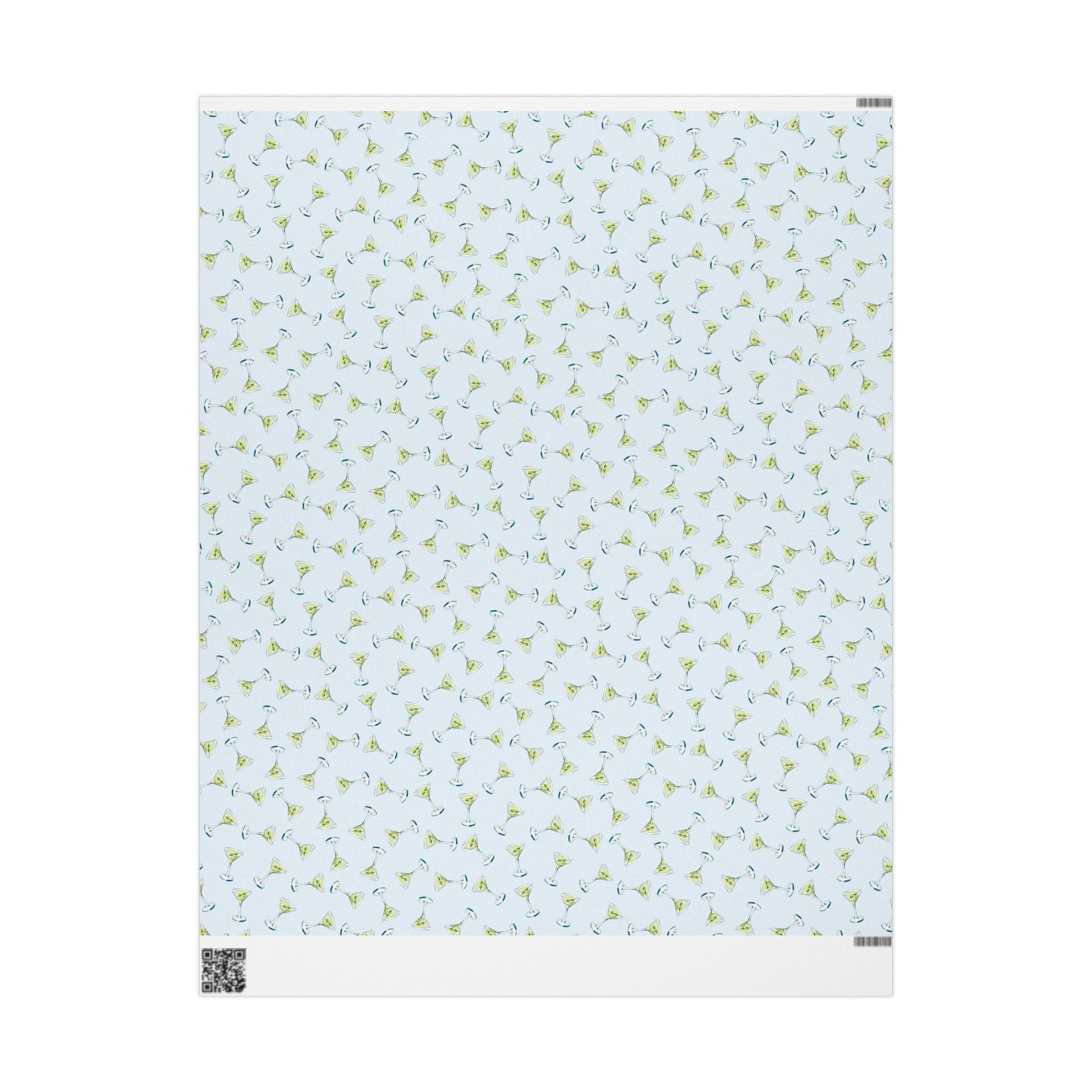 Gift Wrap| Mini Pale Blue Watercolor Martini Tossed Pattern | Matte or Glossy 30" x 36" Matte