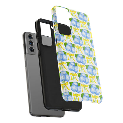 Blue Hydrangea Bouquets with Yellow Bow Ribbon Watercolor Illustrated Patterned Tough Phone Case | Various Models
