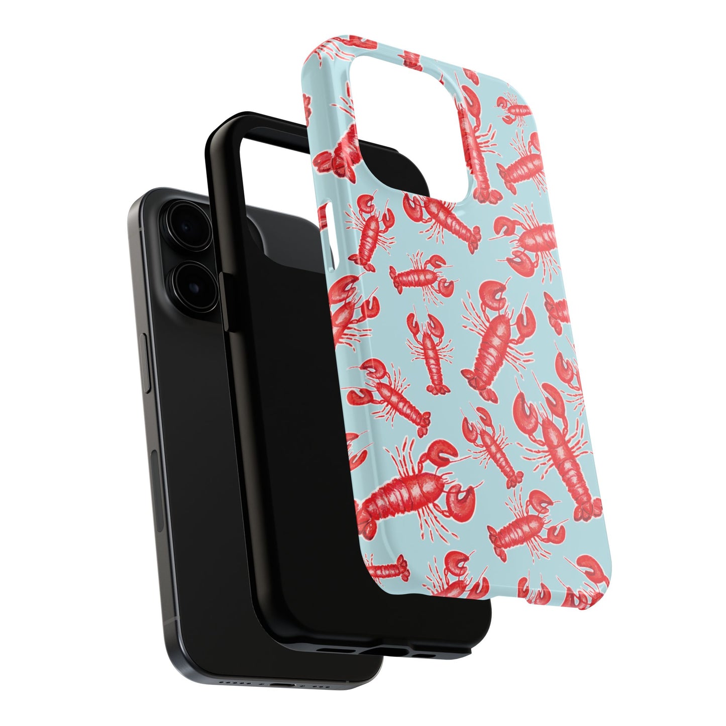 Red Lobster Watercolor Illustrated Tossed Pattern Light Blue Tough Phone Case | Various Models