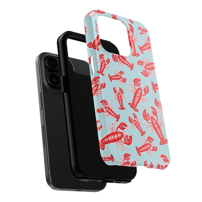 Red Lobster Watercolor Illustrated Tossed Pattern Light Blue Tough Phone Case | Various Models