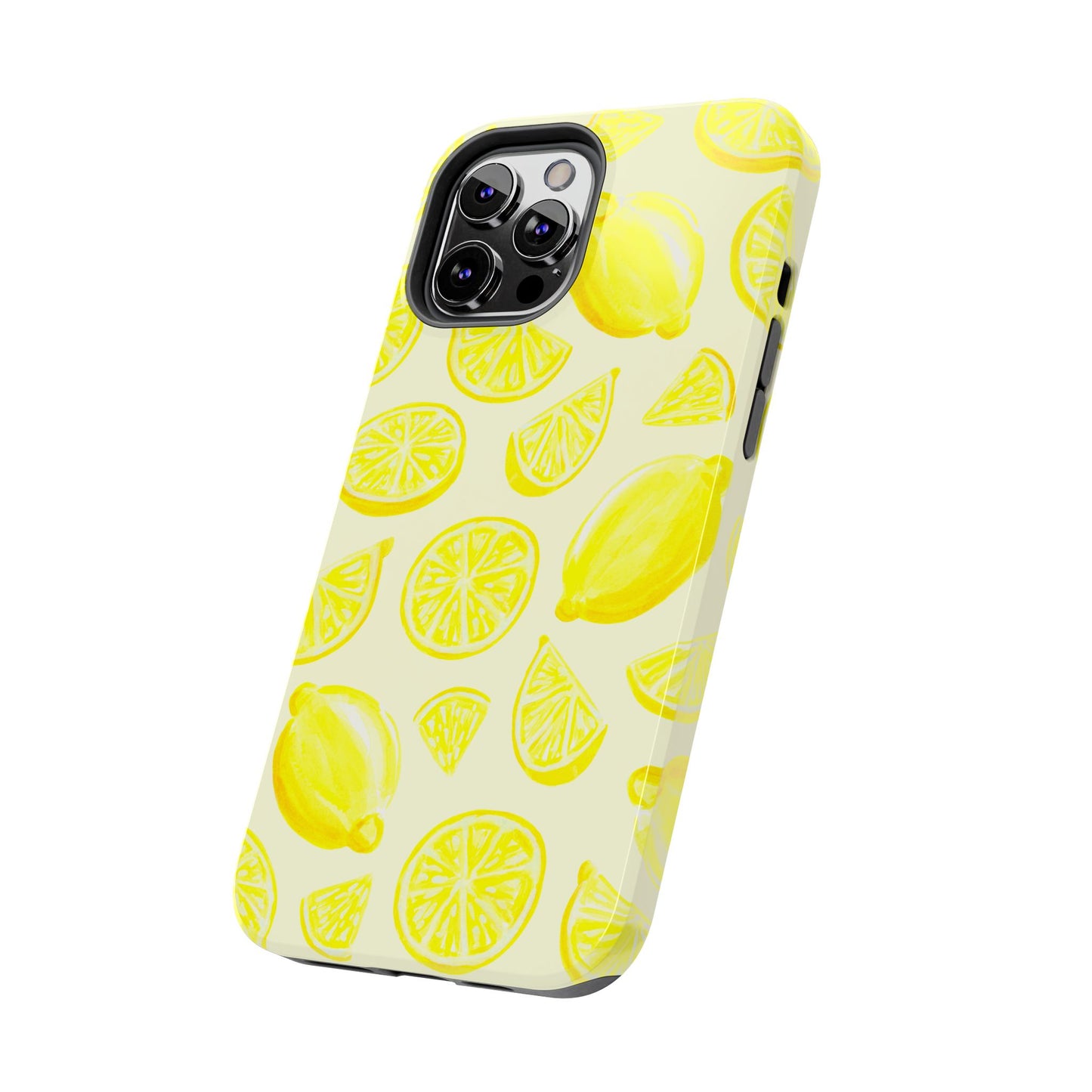 Bright Yellow Lemons Watercolor Illustrated Tossed Pattern Pale Yellow Tough Phone Case | Various Models