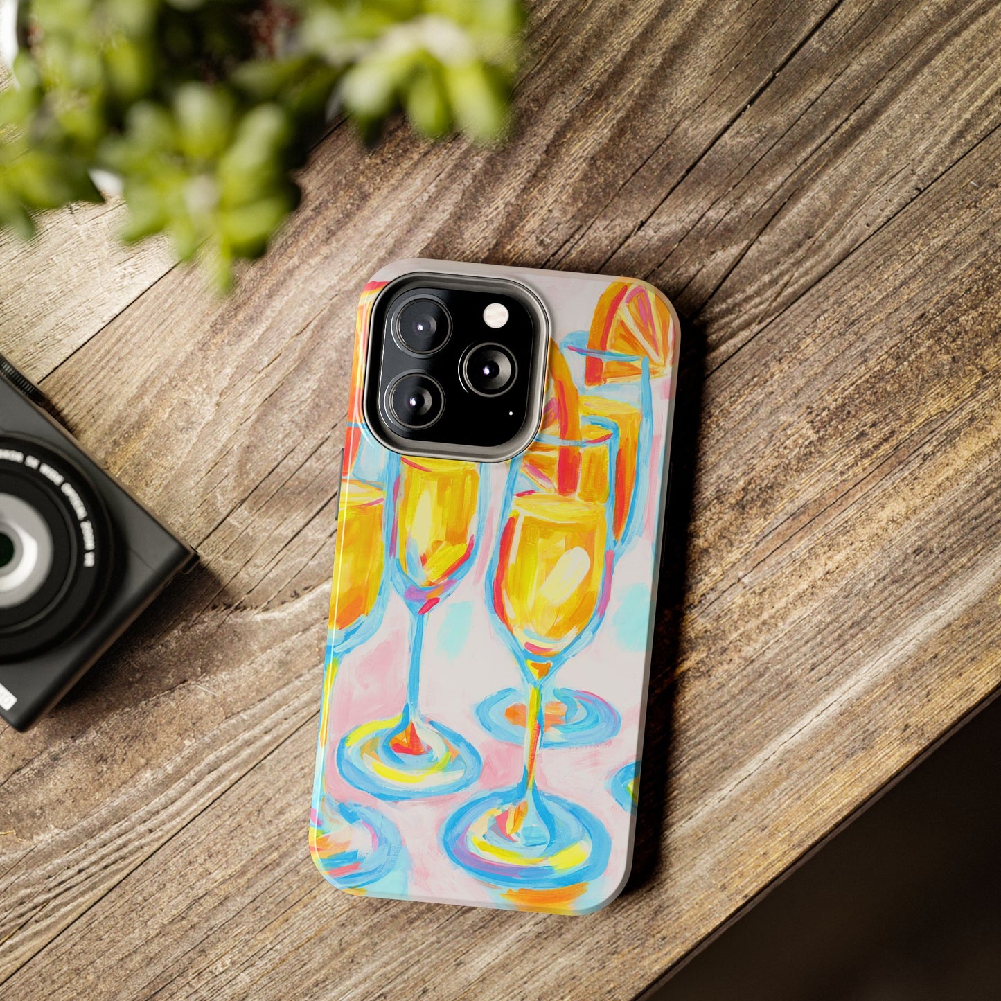 Pink Orange Mimosas Blue Champagne Flutes Abstract Acrylic Tough Phone Case | Various Models