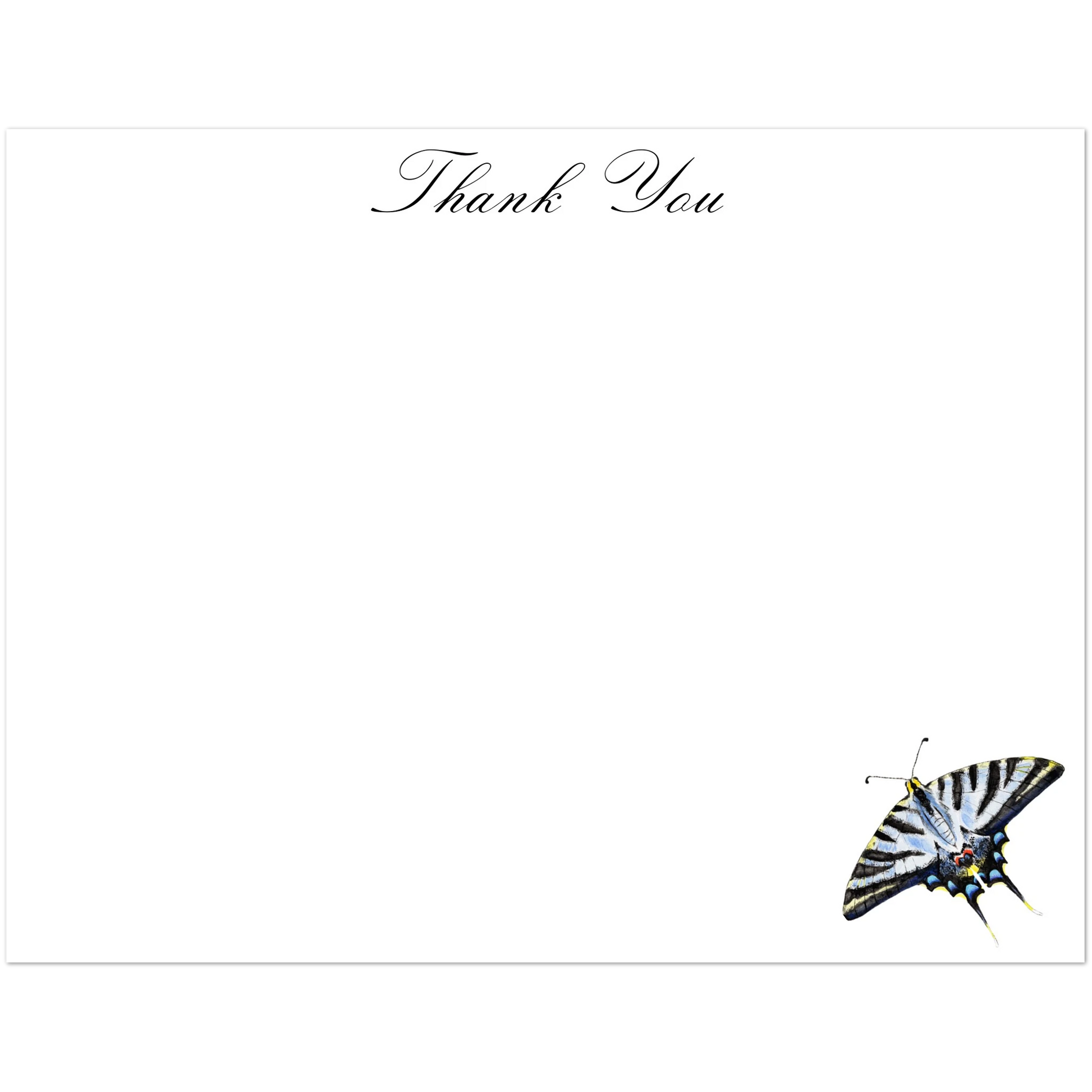 Thank You Cards Light Blue Swallowtail Butterfly Watercolor Illustrated Flat Notecards | Set of 10 Cards & Envelopes | 2 Sizes 4.25x5.5″ (SM)