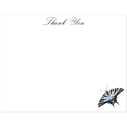 Thank You Cards Light Blue Swallowtail Butterfly Watercolor Illustrated Flat Notecards | Set of 10 Cards & Envelopes | 2 Sizes 4.25x5.5″ (SM)