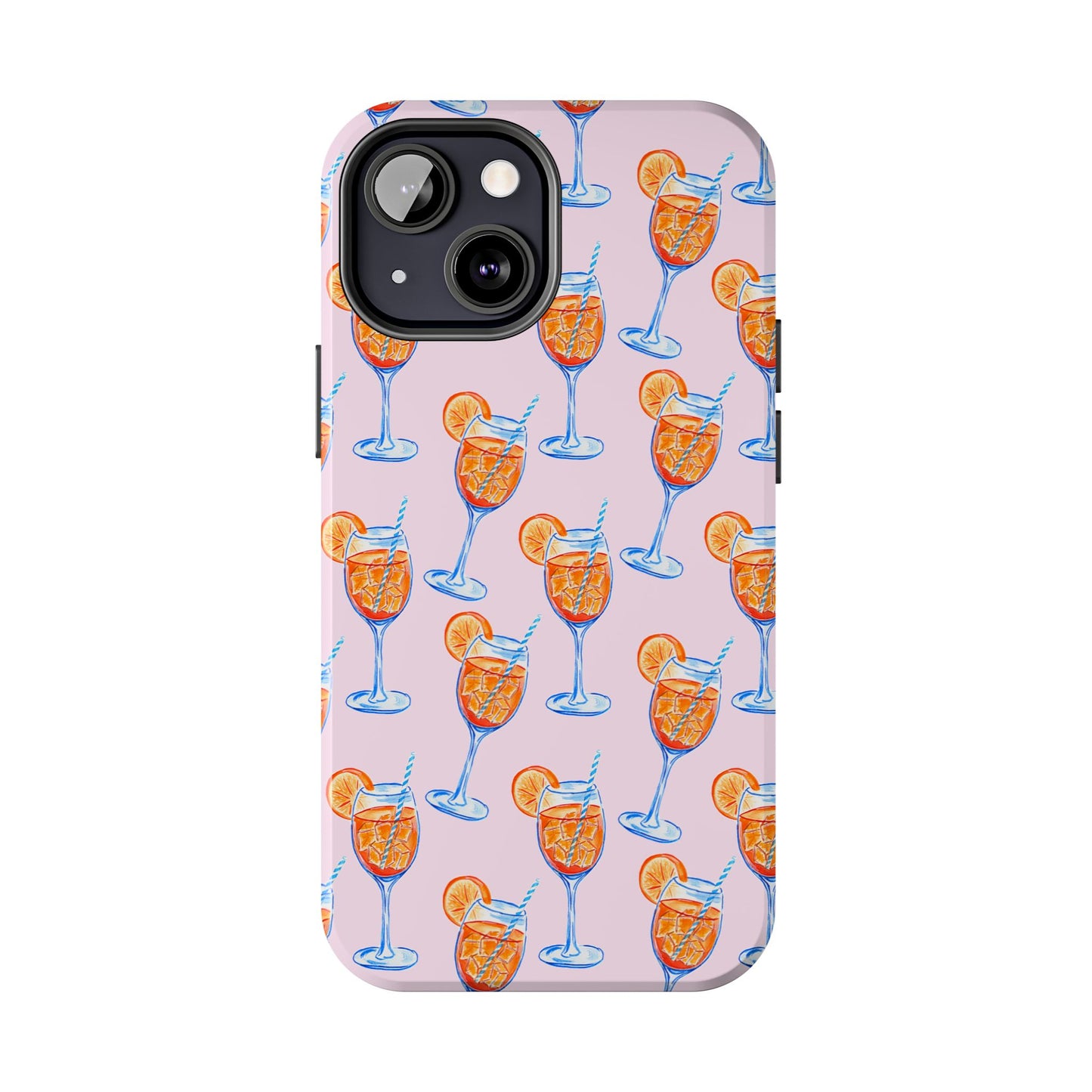 Orange & Blue Aperol Spritz Watercolor Patterned Blush Pink Tough Phone Case | Various Models