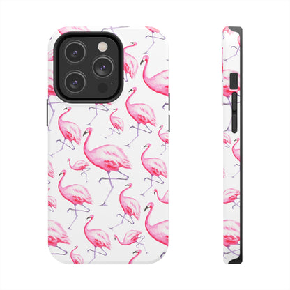 Hot Pink Flamingos Watercolor Illustrated Tossed Pattern Phone Case | Various Models iPhone 14 Pro