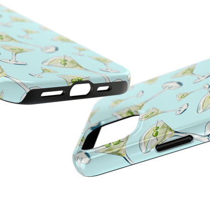 Watercolor Blue and Green Martinis Tossed Illustrated Pattern Turquoise Blue Tough Phone Case | Various Models