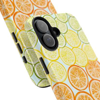 Ombré Citrus Grapefruit, Oranges, Lemons, & Limes Watercolor Illustrated Light Blue Tough Phone Case | Various Models Available
