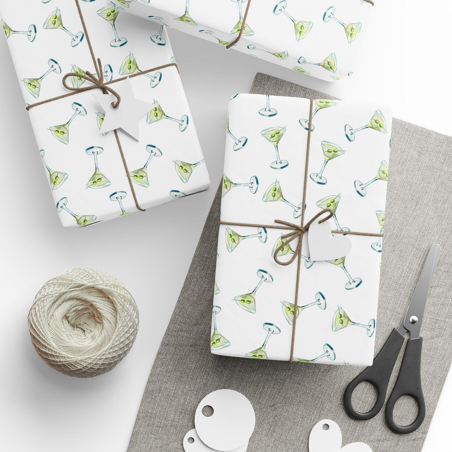 Gift Wrap | Mini Watercolor Martini Tossed Pattern | Matte or Glossy 30" x 180" Glossy