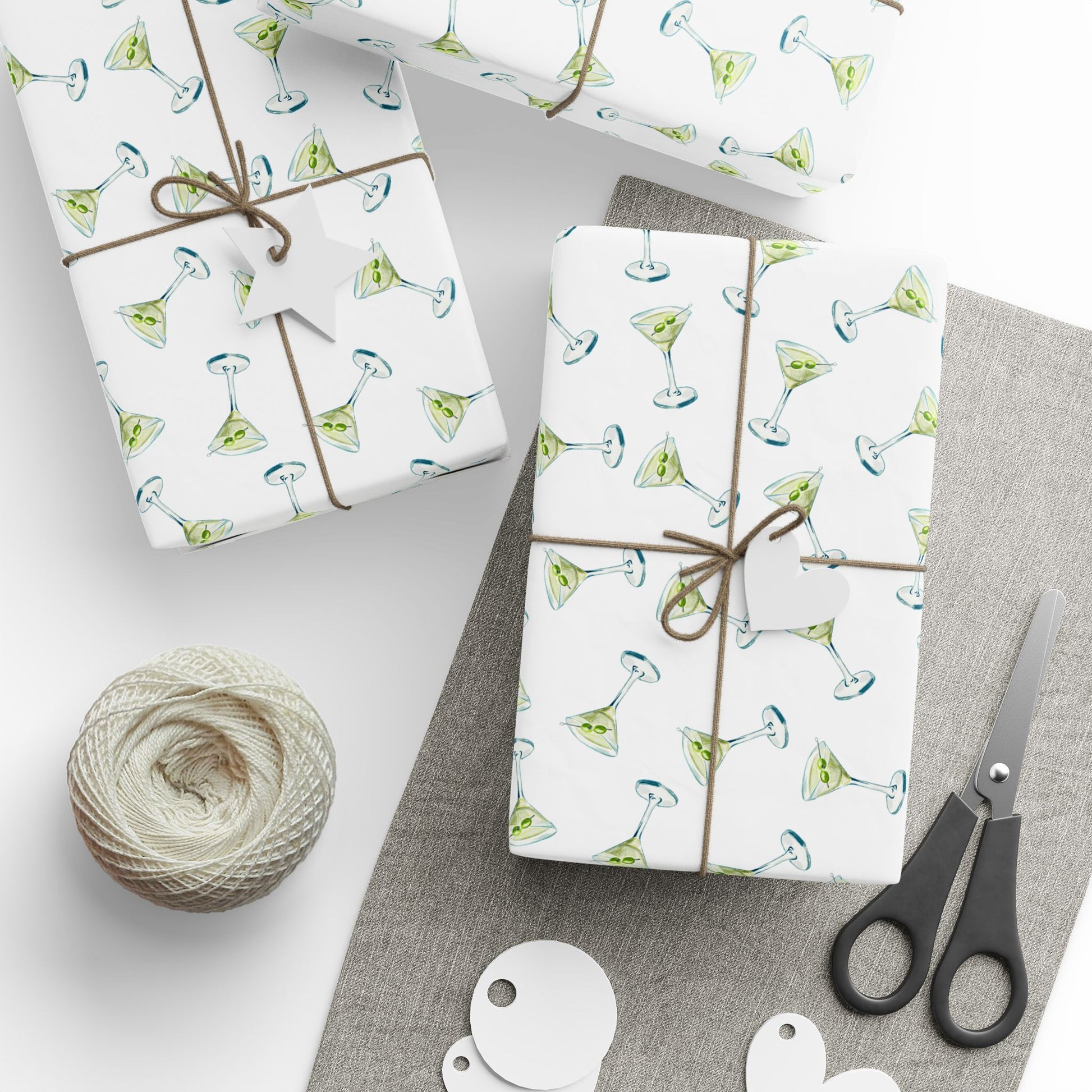 Gift Wrap | Mini Watercolor Martini Tossed Pattern | Matte or Glossy 30" x 180" Glossy