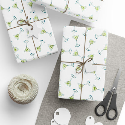 Gift Wrap | Mini Watercolor Martini Tossed Pattern | Matte or Glossy 30" x 180" Glossy
