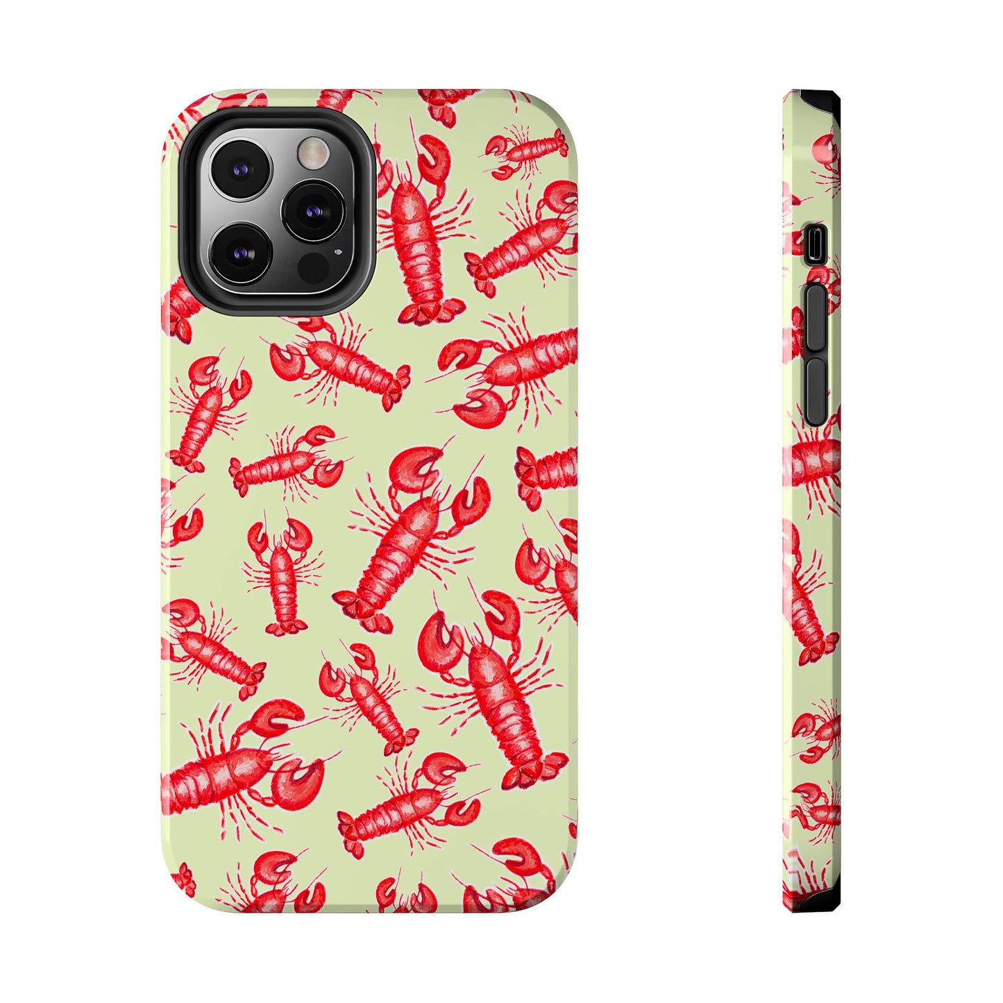Red Lobster Watercolor Illustrated Tossed Pattern Light Yellow Tough Phone Case | Various Models
