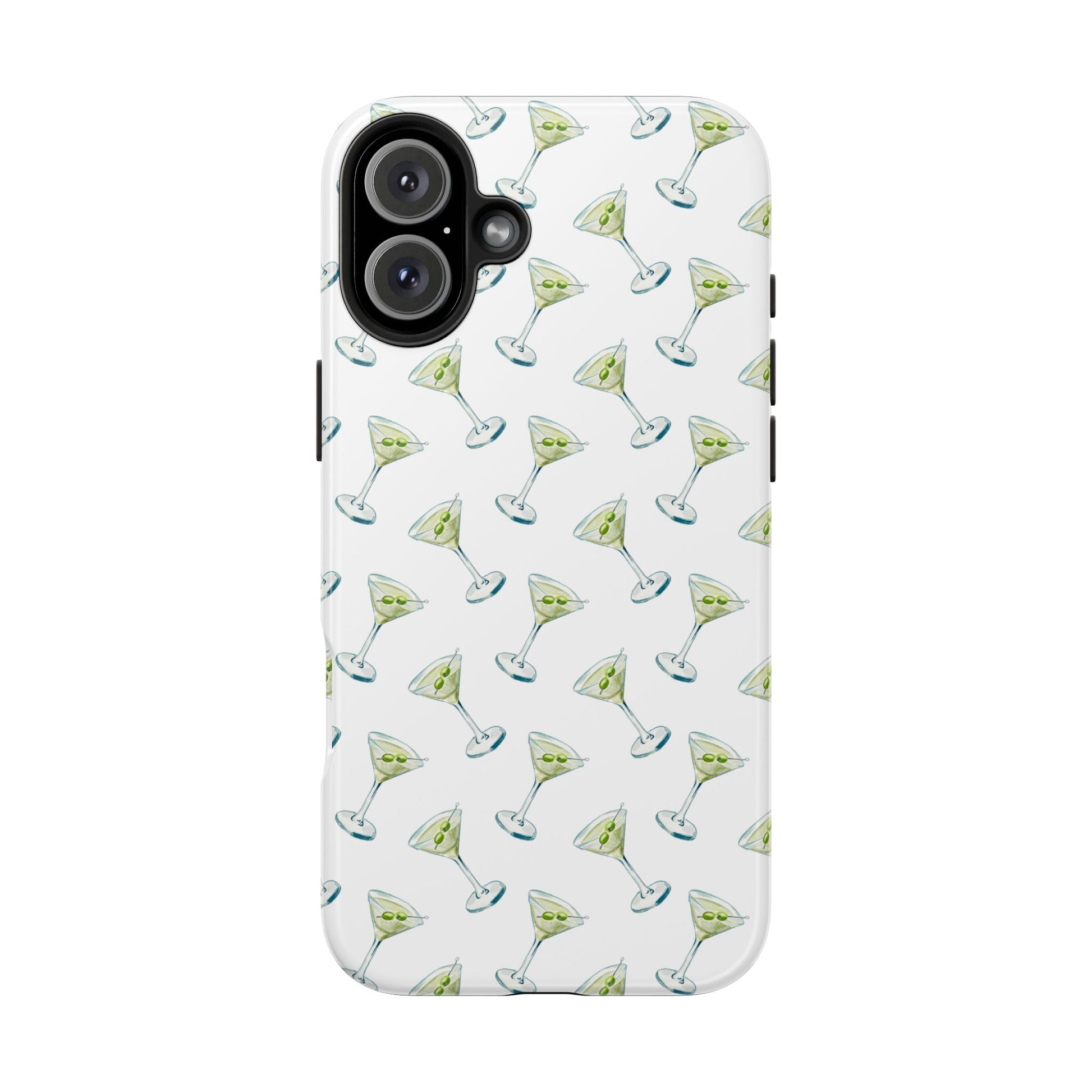 Martini Watercolor Illustrated Tossed Pattern Tough Phone Case | Various Models Available iPhone 16 Plus