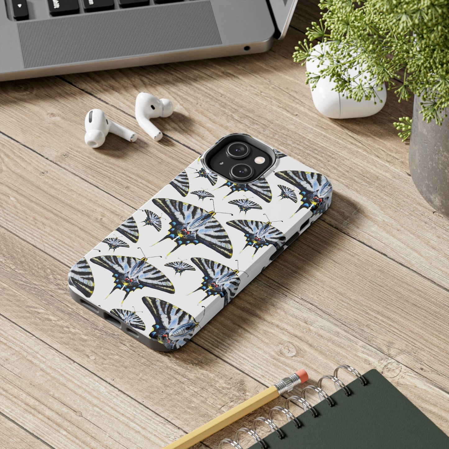 Light Blue Swallowtail Butterflies Watercolor Illustrated Pale Blue Tough Phone Case | Various Models