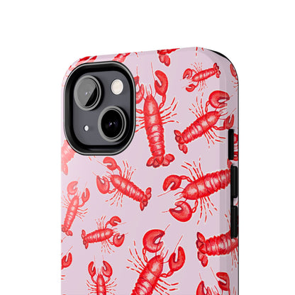 Red Lobster Watercolor Illustrated Tossed Pattern Light Pink Coastal Nautical Tough Phone Case | Various Models