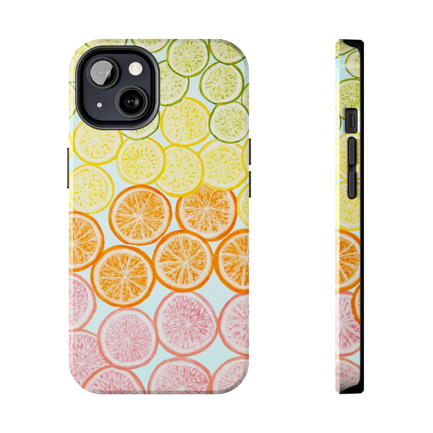 Ombré Citrus Grapefruit, Oranges, Lemons, & Limes Watercolor Illustrated Light Blue Tough Phone Case | Various Models Available